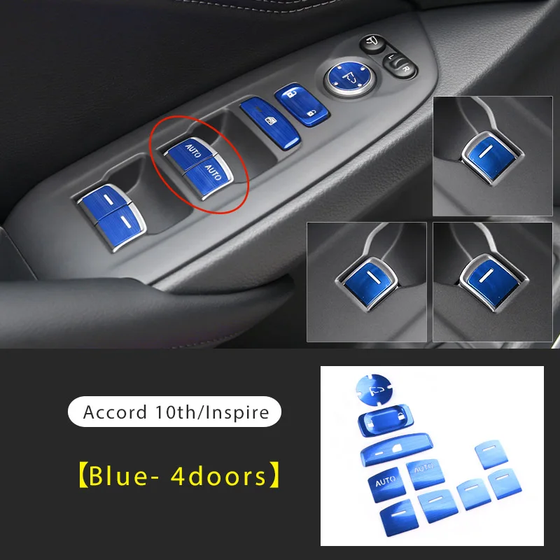 Для Honda Accord 10th Inspire украшение из алюминиевого сплава кнопка запуска в одно касание вставка для внутренней отделки 4 двери/с - Название цвета: Blue-4doors