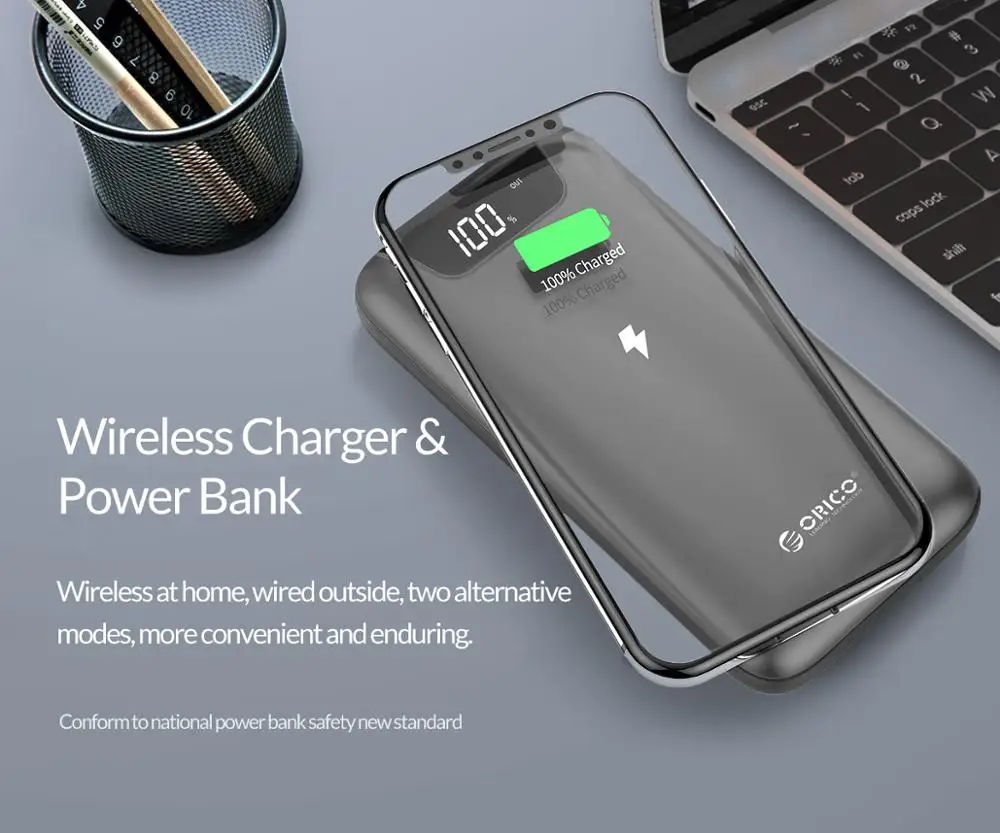  ORICO 10000mAh Wireless Power Bank Für iphone Samsung Xiaomi Power Drahtlose Externe Batterie USB L