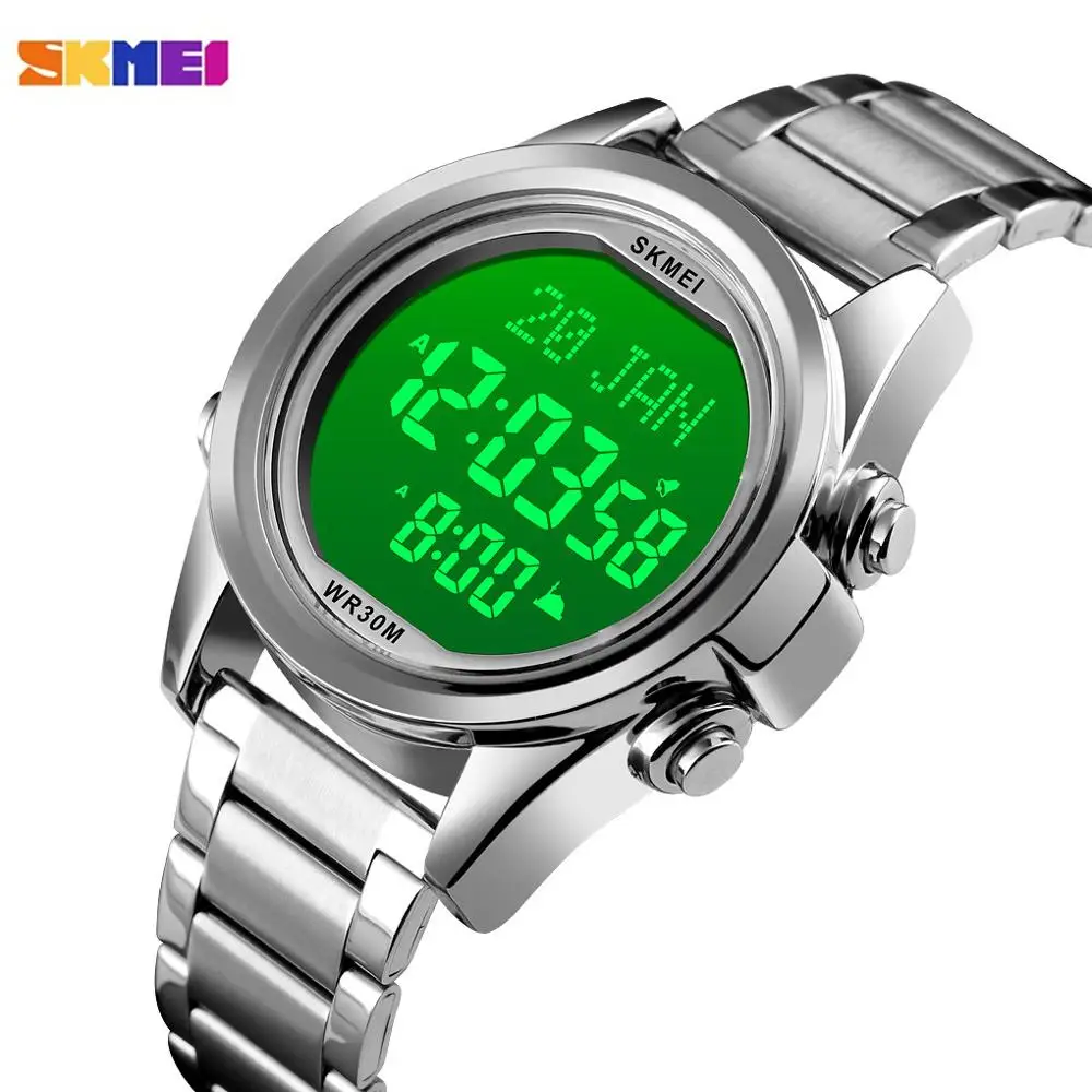 

SKMEI Muslim Azan Clock Watch for Prayer with Qibla Compass Adhan Alarm Hijri Calendar Islamic Al Harameen Fajr Time Wristwatch