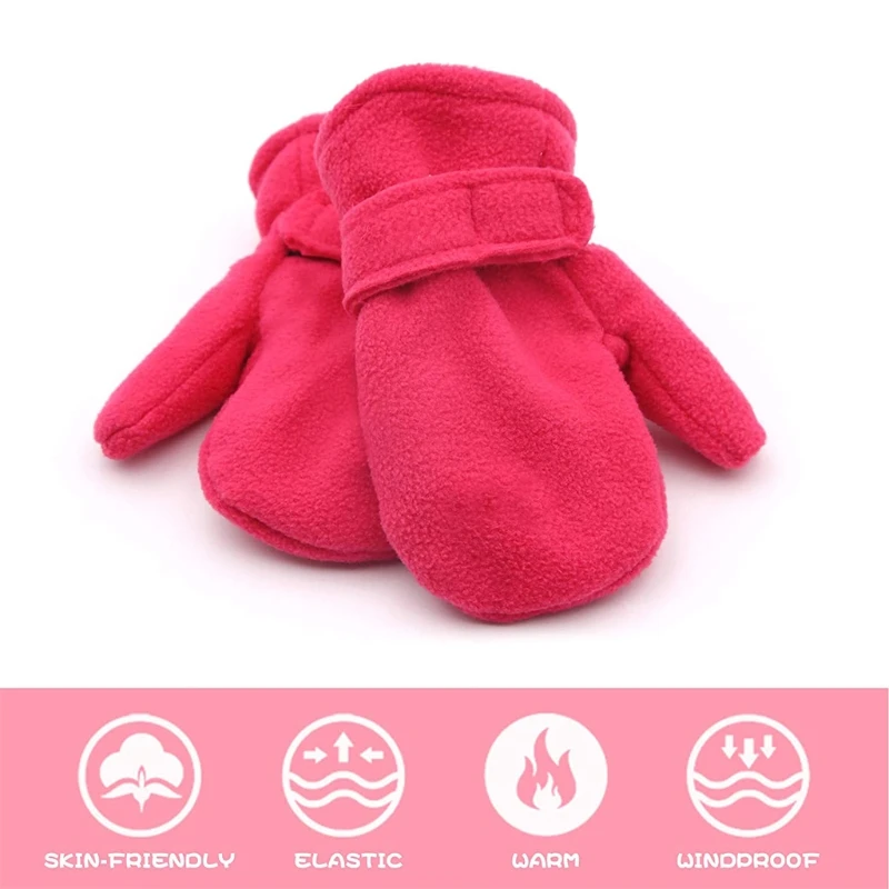 Silicone Anti-lost Chain Strap Adjustable  Toddler Infant Winter Mittens Lined with Fleece Easy-on Baby Boy Girls Warm Thick Gloves Outdoor Hand Warmers baby accessories carry bag	