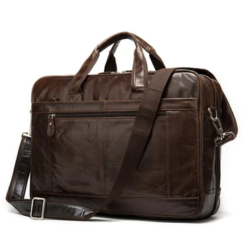 

Large Capacity Men's Briefcase Bag Men's Cow Leather Laptop Bag Business Tote For Document Office Portable Laptop Shoulder Bag