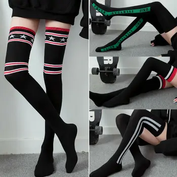 

Harajuku Streetwear Warm Thigh High Long Socks For Girls Women Boots Sailor Moon Striped Knee Socks Striped Stars Black Stocking