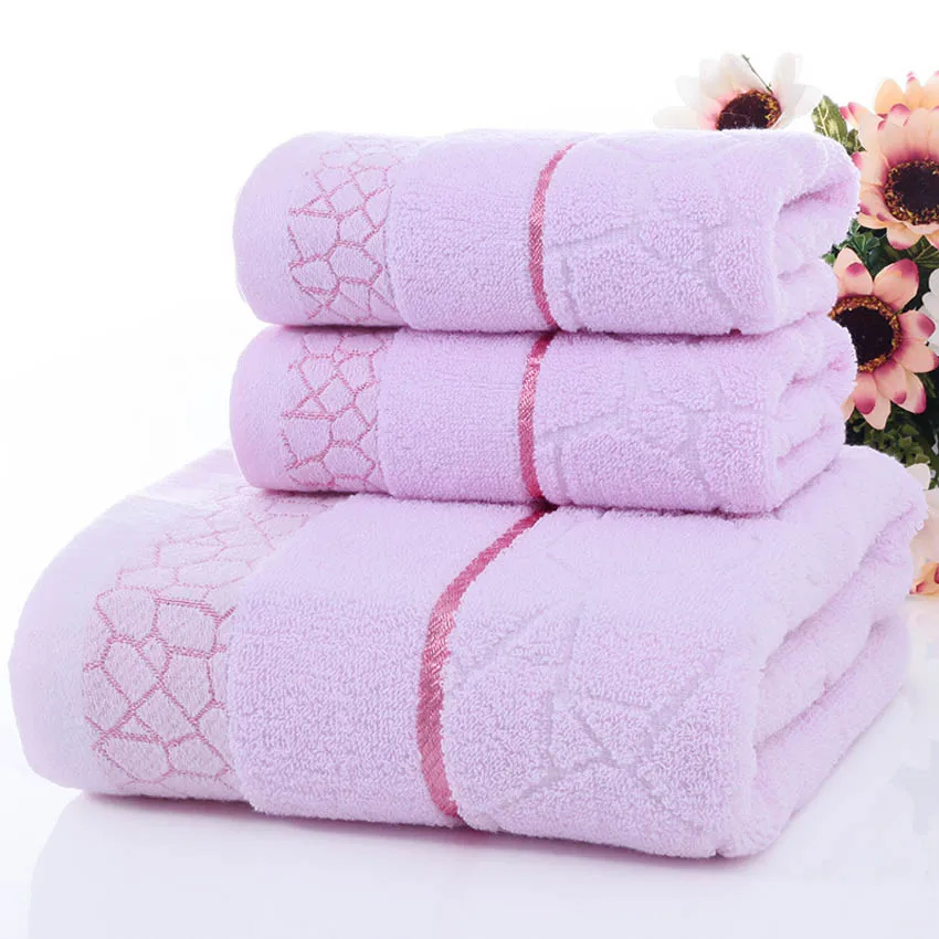 Geometric Towels Set 100% Cotton Bath Thick Shower Bathroom Home Spa Face Towel For Adults