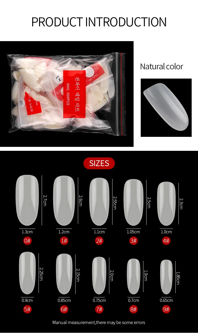 PinPai, 500, полное покрытие, накладные ногти, удлиненные, Овальные, накладные, для дизайна ногтей, чистые, натуральные, накладные ногти, гибкий, полимерный, маникюрный наконечник