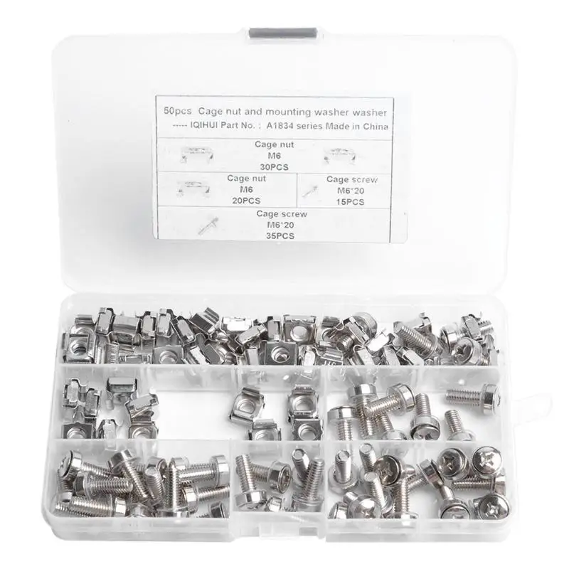 

50pcs M6 Cage Nuts+M6x20 Bolts+Washers for Server Rack Shelf Cabinet Mount