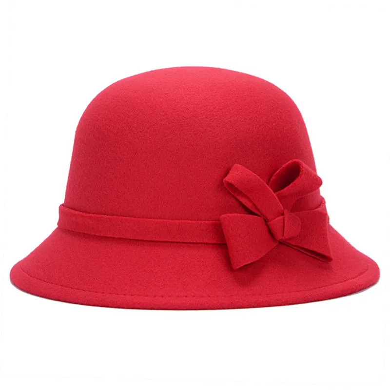 Модная осенне-зимняя хлопковая Полиэстеровая сохраняющая тепло удобная женская шляпа-федора с бантом фетровая шляпа для женская шляпа ведро