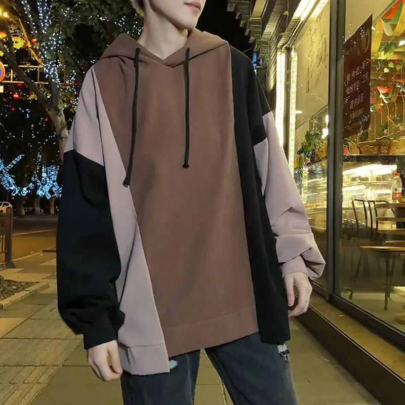 2020 Men's hoodies with velvet leisure letters printed sportswear Men's stitching Korean fashion Pullover 2020 Men's hoodies with velvet leisure letters printed sportswear Men's stitching Korean fashion Pullover