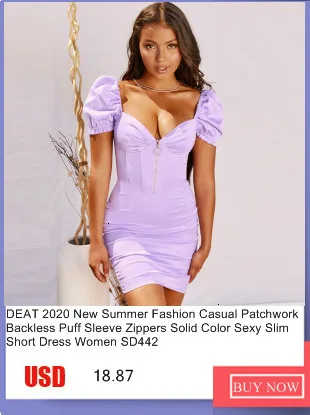 DEAT 2020 Spring Long Sleeve Turtleneck Beige Short Mini Slim Bodycon Dress Women MH041