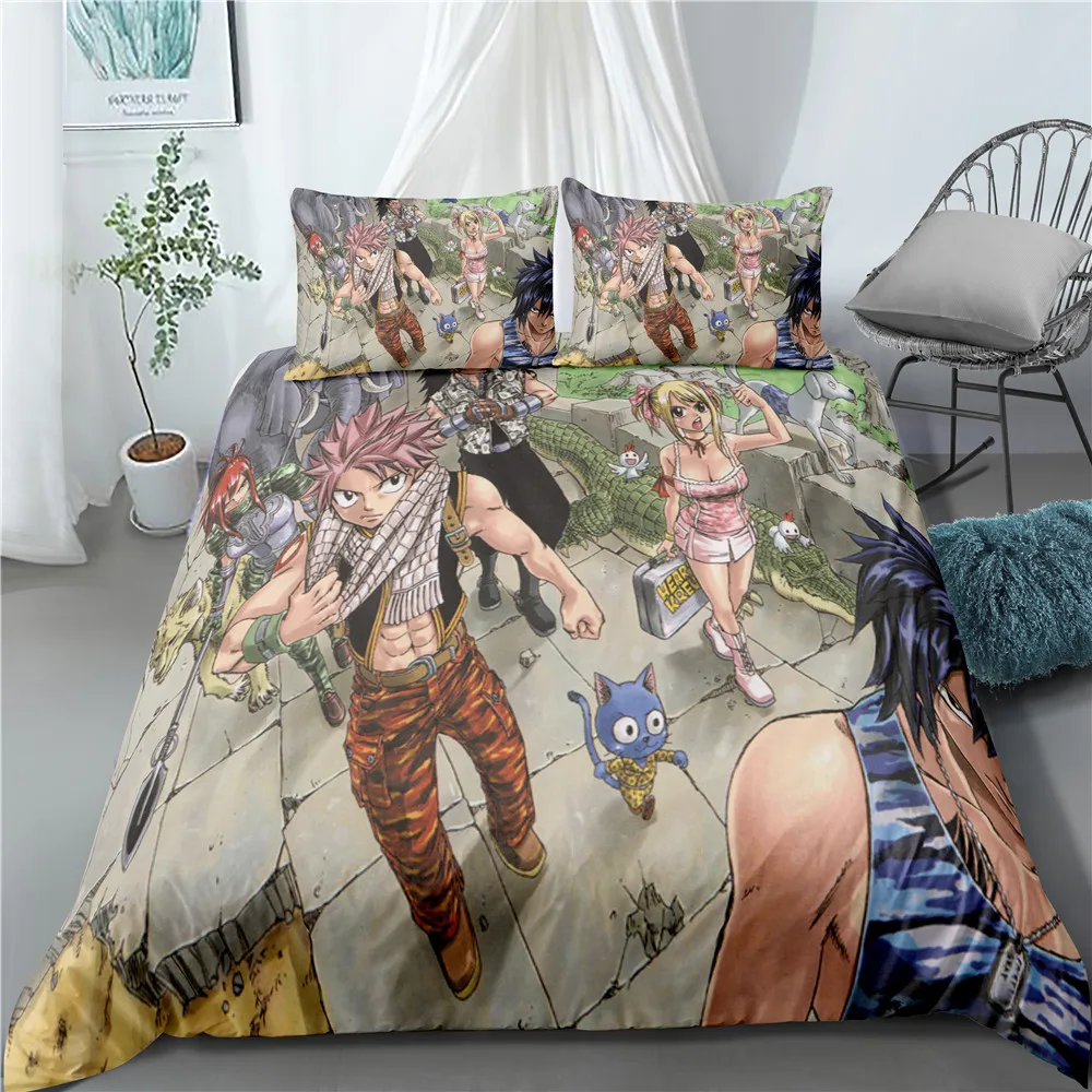 Modern Popular Animation Fairy Tail Pattern Home Textile 3D Digital Printing Home Decoration Down Quilt Cover Pillowcase Bedding 