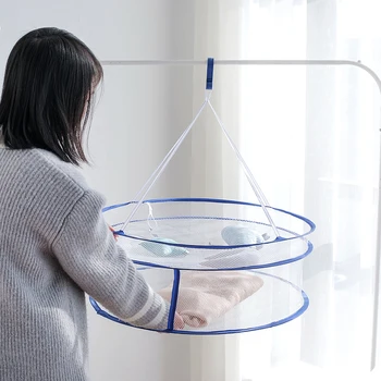 

Home Portable Folding Drying Rack Dryer Net Mesh Basket Dryer Double Hanging Clothes Laundry Hangers