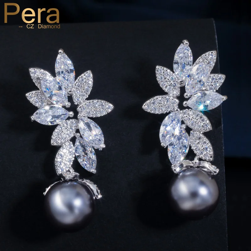 Elegant Lady 925 Sterling Silver Marquise CZ Cubic Zirconia Heart Stud Earrings