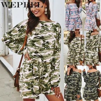 

WEPBEL Women Casual Camouflage Jumpsuit Long Sleeve Elasticity Bandage Rompers Fashion Loose Bodysuit Strapless Jumpsuit