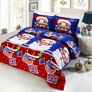

4pcs/set Cotton 3D Beding Set Merry Christmas Gift Santa Claus Deep Pocket Bedding Set Bedclothes Cover Bed Sheet 2 Pillowcases