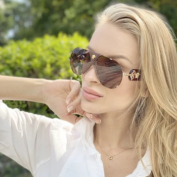 

2020 AOZE Hot fashion foreskin Women sunglasses female 2208 beam leather sunglasses Women ins Popular gafas de sol hombre UV400