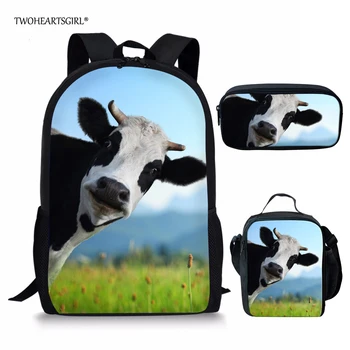 

Twoheartsgirl Animal Cow Print Children Schoolbags 3pcs/set Zoo School Bag Sets for Teenager Boys Girls Cute Student Bookbags