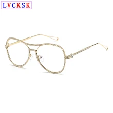Модные женские Ретро прозрачные очки пилота оправа Женские Полный алмаз двойной луч очки стекло глаз Стекло es N5