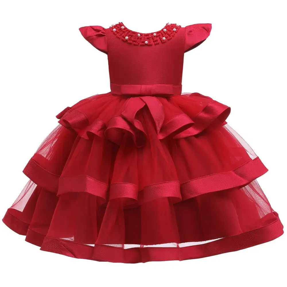 Розничная, детские летние платья для девочек возрастом от 12 месяцев до 8 лет, платья с объемными цветами Детское рождественское свадебное платье для девочек, L5050 - Цвет: 5701 Red