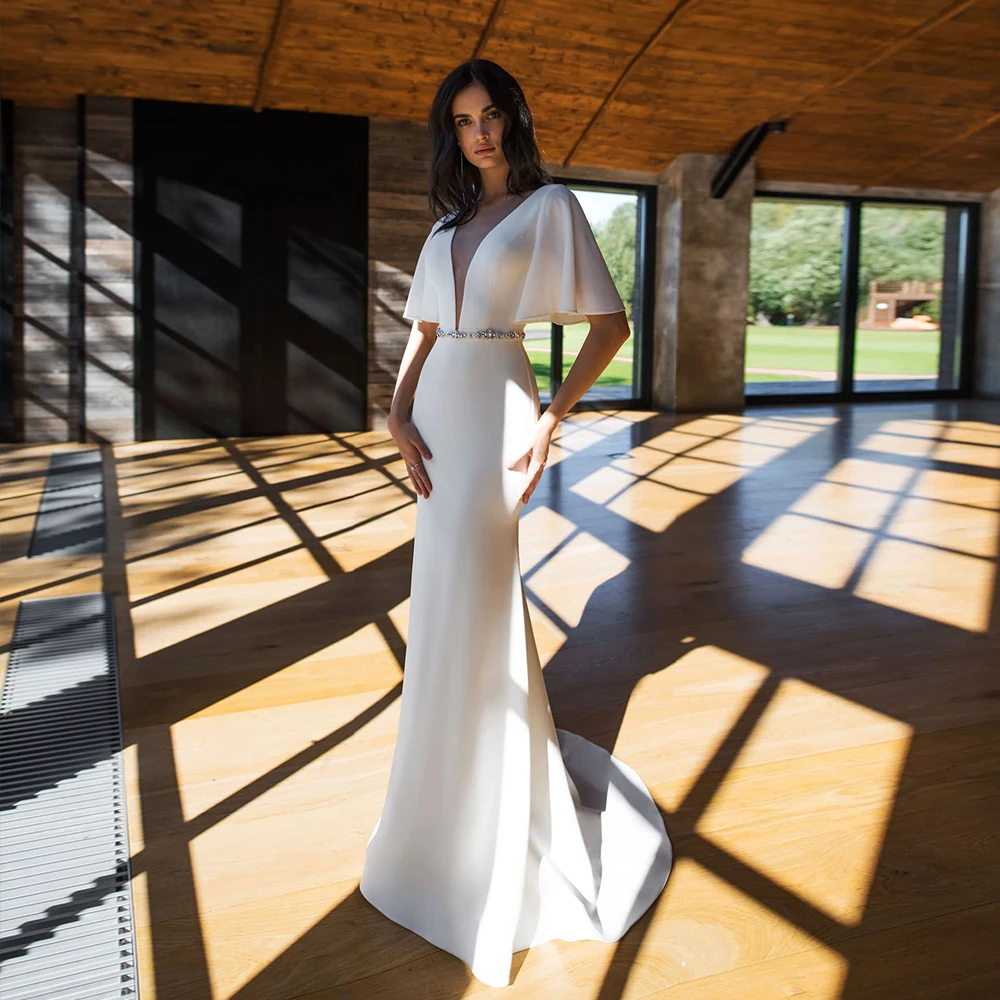 Атласные свадебные платья русалки, Boho Vestido De Noiva Sereia, блестящее Бисероплетение, кристалл, талия, сексуальные элегантные платья с открытой спиной, Boda