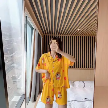 

2020 new popular loose summer cartoon Pajama suit duck thin soft short sleeve Pajama women's casual sexy Pajama girl's home clot