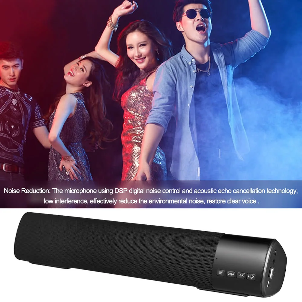 Wireless Bluetooth Speaker Stereo Music Player Soundbar FM Radio TF Card Slot Hands-free LED Display U Disk AUX-IN Black