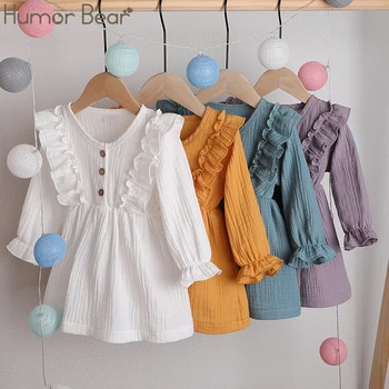 

Humor Bear Autumn Dress Toddler Kids Baby Girls Cotton Linen Long-Sleeved Princess Dress Party Casual Comfortable Girls Clothing