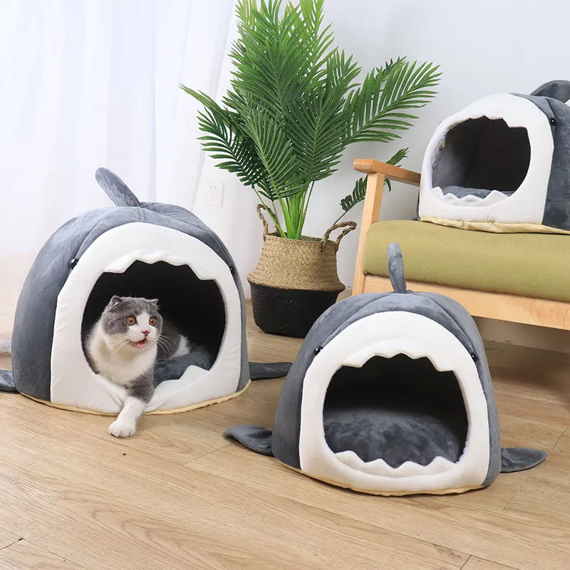 Hot Cat Mat Shark Shape House Warm Kennel Kittens Bed Kennel Cat Beds Outdoor Tent Pet Products Cats Basket Kennel Nest Mat