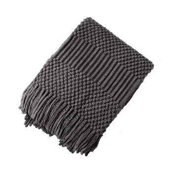 

Solid Sheep Couch Cover With Tassels Knitted Warm Bedroom Bubble Textured Sofa Autumn Winter Polyester Throw Blanket Living Room