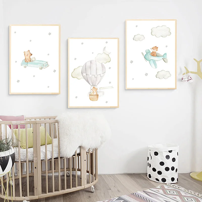 Animal-Balloon-Airplane-Car-Child-Poster-Nursery-Canvas-Print-Wall-Art-Painting-Nordic-Kids-Decoration-Picture