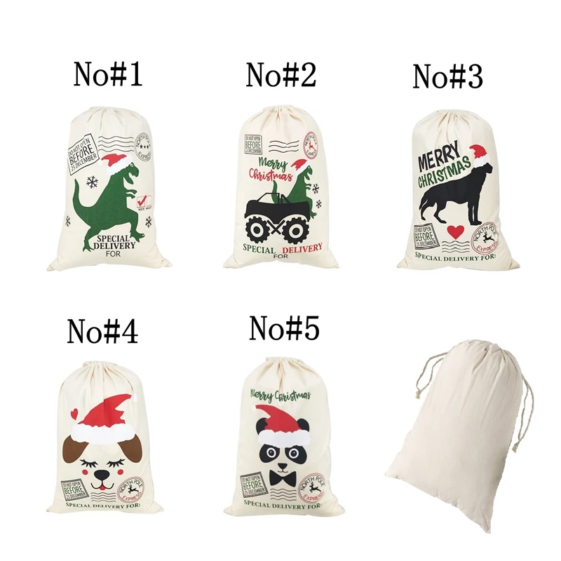 

Personalized Large Santa Claus Canvas Drawstring Bags, Christmas Sacks, Animal Picture, New Year Gift, 20Pcs