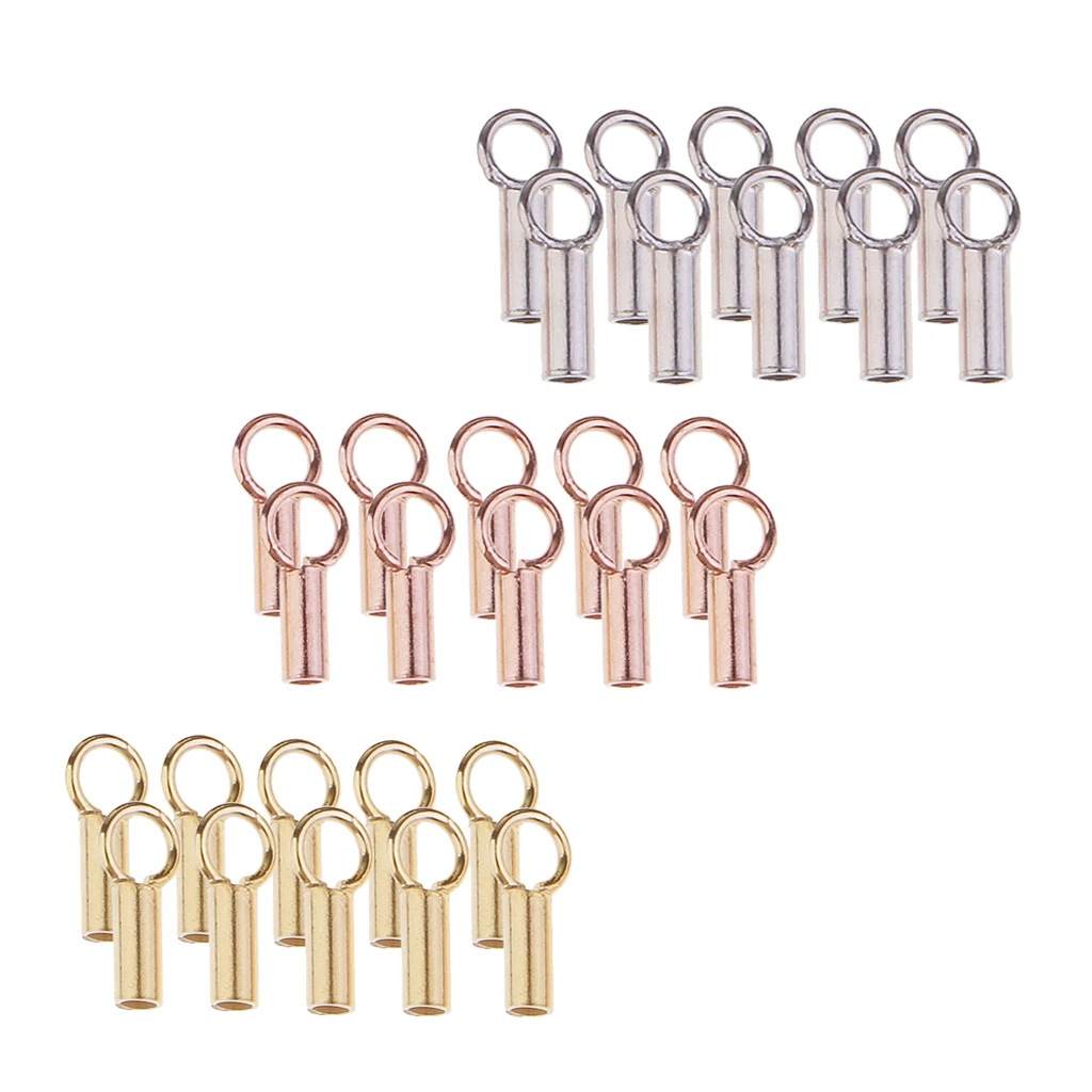 30pcs 925 Sterling silver color Tube Crimp Bead Stopper Cord End Jewelry Findings Vintage Style Necklace Bracelets Accessory