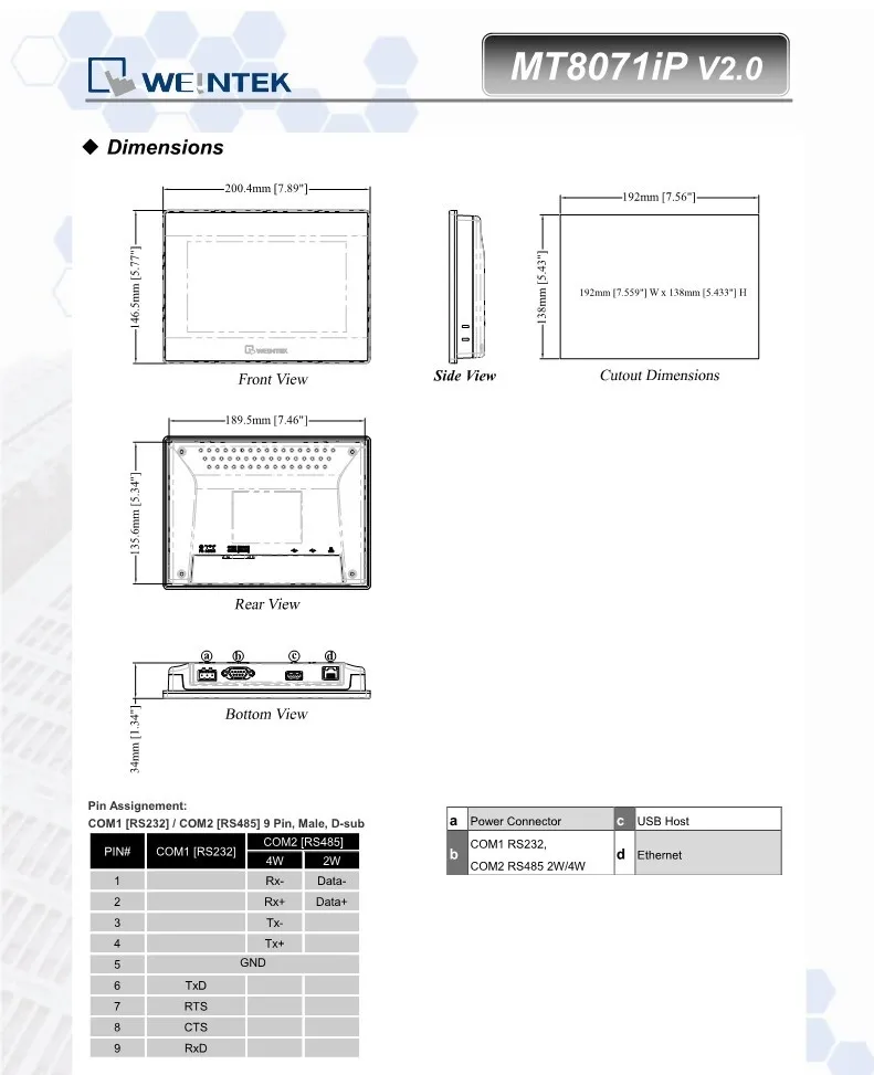 7 дюймов 800*480 USB Ethernet HMI Сенсорный экран WEINVIEW/WEINTEK MT8071iP интерфейс человека машина замена MT8070IH5 NEWCARVE