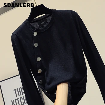 

2019 Autumn Fashion Sweater Women Retro Diagonal Breasted Sweater Girls Ladies Loose Thin Harajuku Sweaters Basic Coats Femme