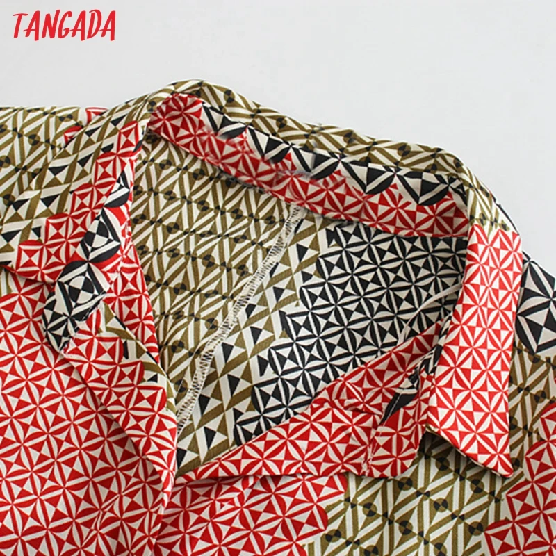 Tangada fashion women patchwork print shirt dress 2020 new arrival Long Sleeve Ladies vintage midi Dress Vestidos 5Z96