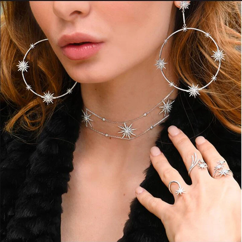 Starlight starburst Северная звезда ожерелье чокер с двойным кубическим цирконием