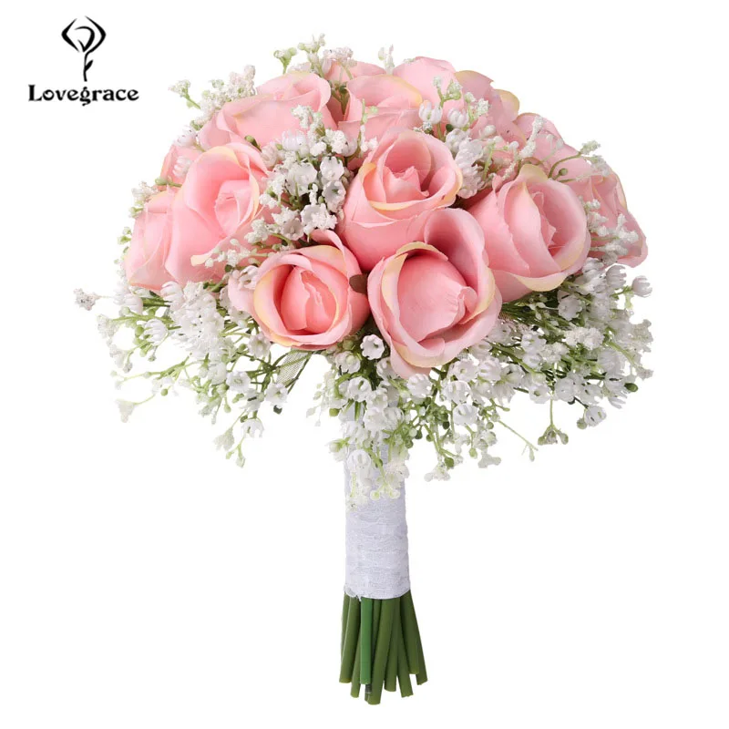 pink Lovegrace букет невесты Свадебный букет Искусственный Шелковый цветок розы поддельные ребенка дыхание розовый Nosegay партии выпускного вечера свадебные принадлежности - Цвет: pink