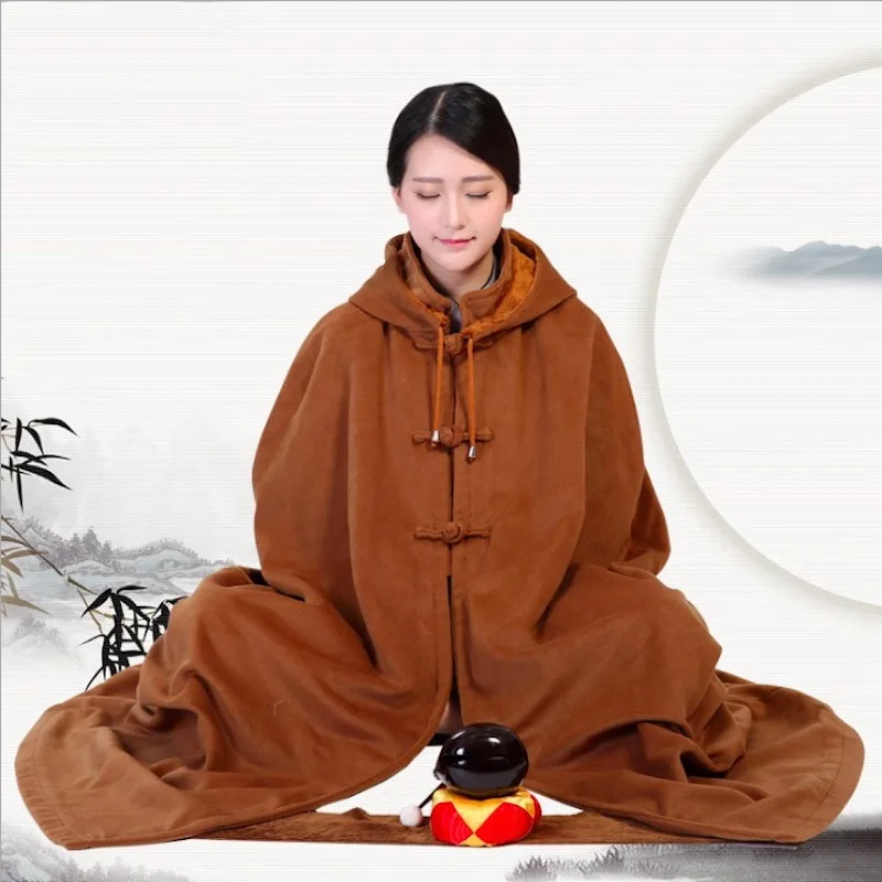

Chinese robe Buddhist monk robes zen clothes cloak Shawl kung fu robes Cold-proof Thicken Cloak Meditation Zen robes Hooded cape