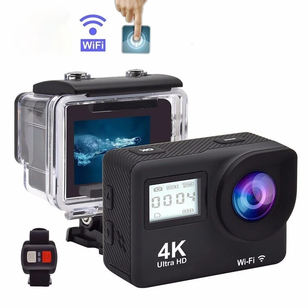 Экшн-камера 4K Ultra HD сенсорная двойная ЖК-камера Wi-Fi 20 МП 170D 30 м водонепроницаемая