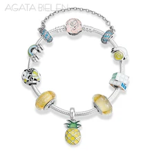 925 стерлингового серебра Желтая серия летний тропический ананас фрукты изящная подвеска готовой браслет модный браслет ювелирные изделия