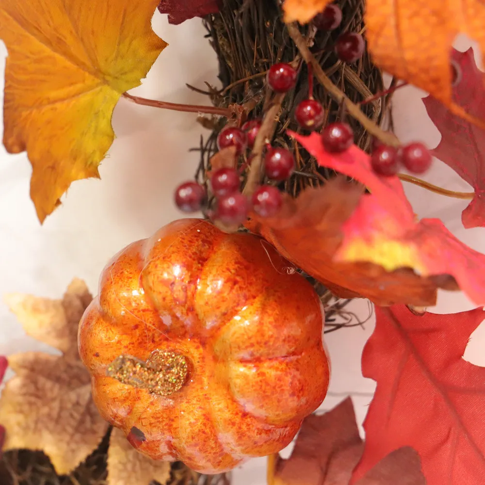 45/50cm Rattan Pumpkin Maple Leaf Detachable Home Decor Natural Rattan Wreath Christmas Crafts Christmas Decoration Wreath A16