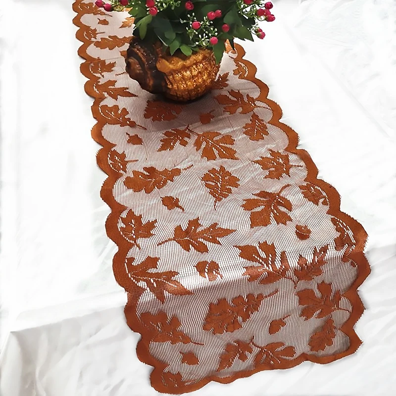 

Lace Table Runner Table Cover Chair Sash Banquet Baptism Wedding Party Table Decoration Golden maple leaf Harvest Festival
