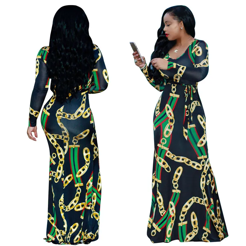Африканская одежда элегантное облегающее платье с длинными рукавами для женщин, большие размеры, экзотическое Бандажное платье с принтом для женщин
