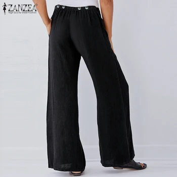 

ZANZEA Women Wide Leg Pants 2020 Fashion Elastic Waist Long Trousers Female Casual Loose Pockets Bottoms Streetwear Sweatpants