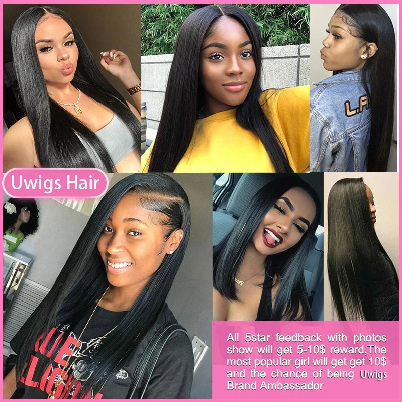 Uwigs Straight Hair Bundles With Closure Virgin Human Hair Bundles with Closure Brazilian Hair Weave Bundles With Closure 4x4"