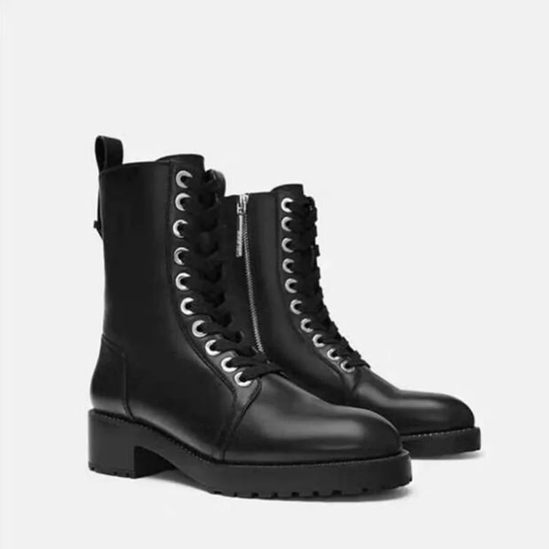 

Ankle boots for women black Spring and autumn Small rivet motorcycle boots comfortable leather boots women Single boot y443