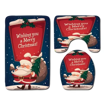 

Christmas carpet Christmas decoration three piece set Santa Floor Mat Carpet Festival doormat living room decoration