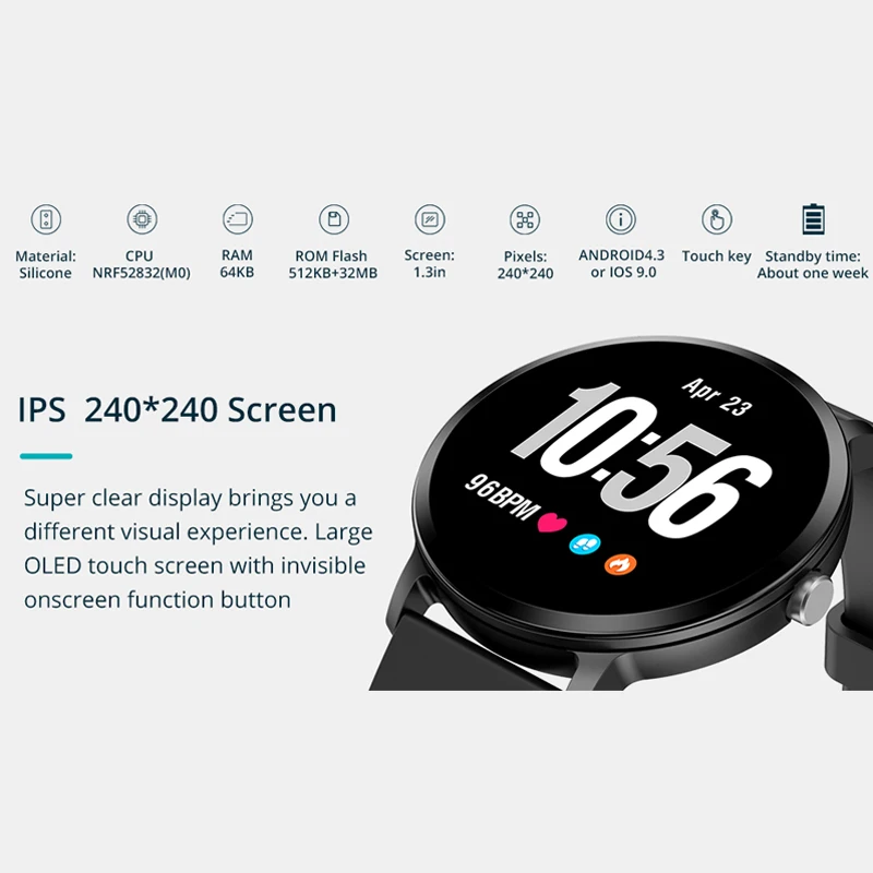 Smart Watch Waterproof Tempered Glass Activity Fitness Heart Rate Monitor Wristband Bracelet JHP-Best