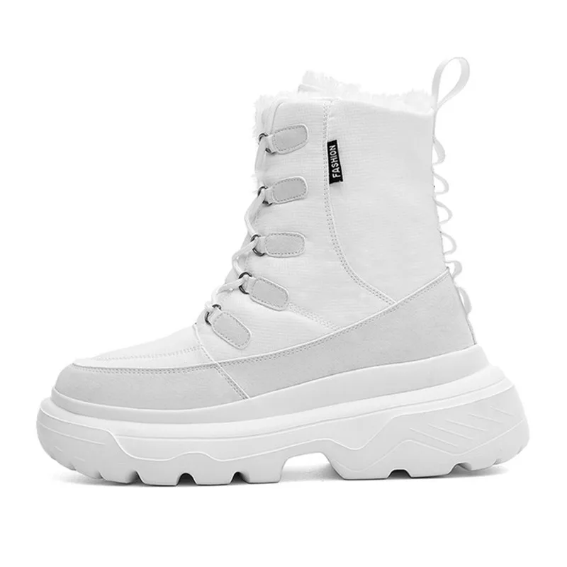 Мужские Теплые Зимние ботильоны на платформе, белые бархатные меховые зимние ботинки с высоким берцем на танкетке, модель 2019 Мужские Теплые Зимние ботильоны на платформе, белые бархатные меховые зимние ботинки с высоким берцем на танкетке, модель 2019