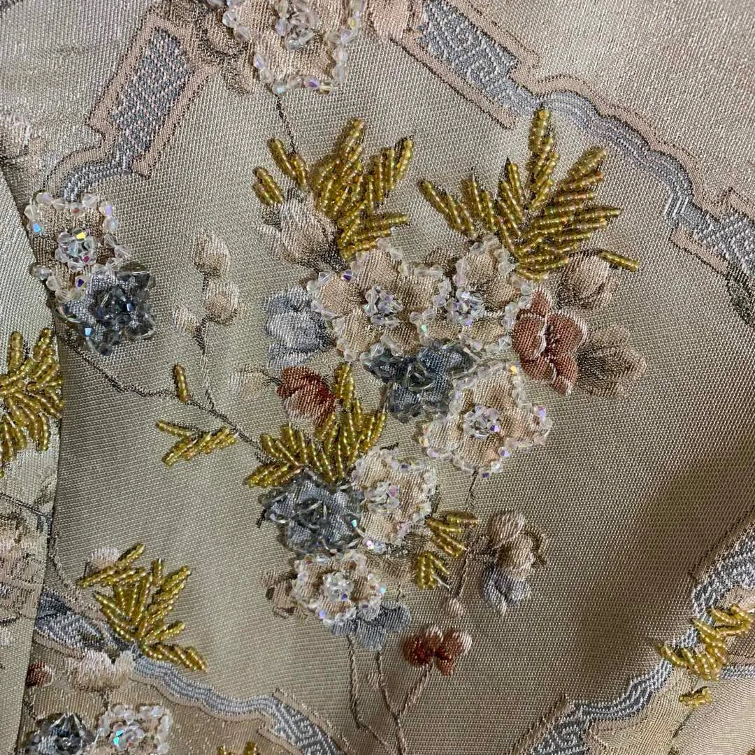Summer Plus Size XL Dress Women Vintage Style Champagne Embroidery Dress High Quality O Neck Diamonds Sleeveless Dress