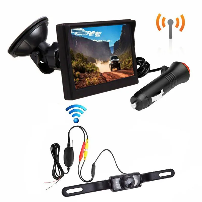 

Wireless Backup LCD Monitor License Plate Night Vision Rear View Camera Kit Waterproof Car Surveillance Camera