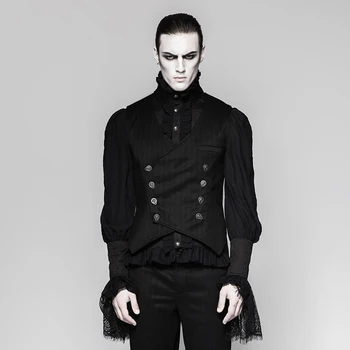 

PUNK RAVEE Men's Gentleman Punk Stripe Chinese Style Buckle Vest Retro Gentleman Formal Party Evening Dinner Men Waistcoat
